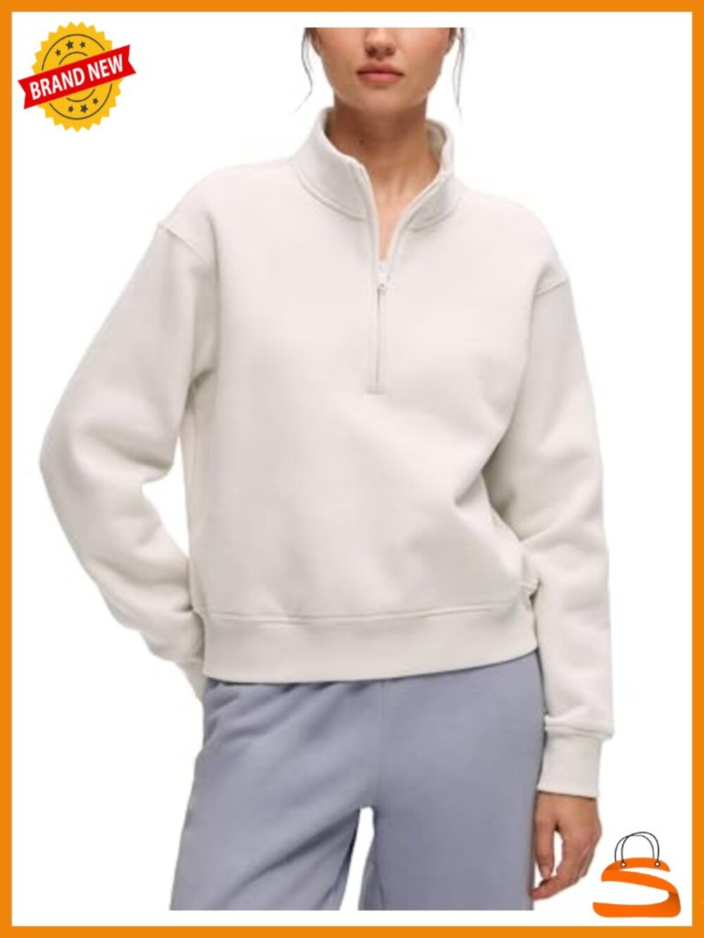 Fleece Lined Half Zip Sweatshirt Cotton Blend Funnel Neck